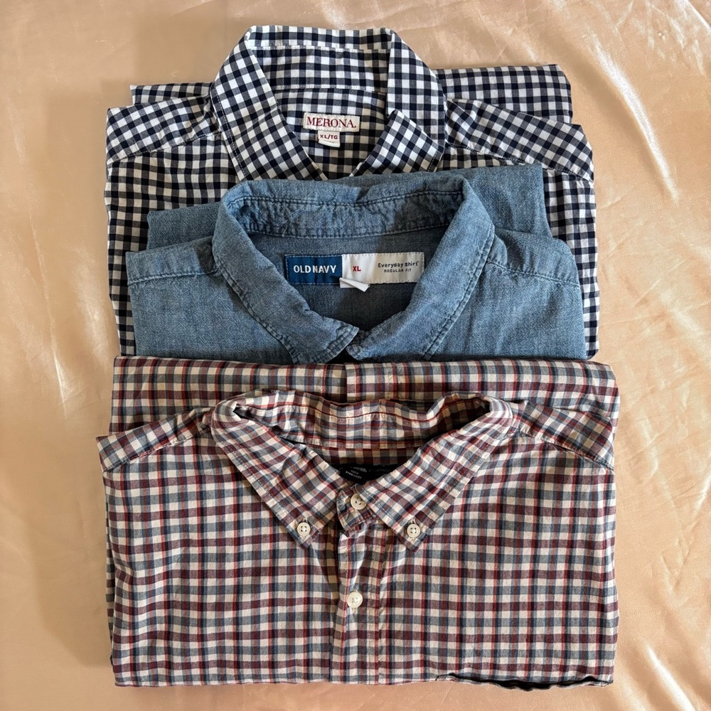 Lot of 3 Men's Button Down Long Sleeve Shirts Sz XL Gap Old Navy Merona